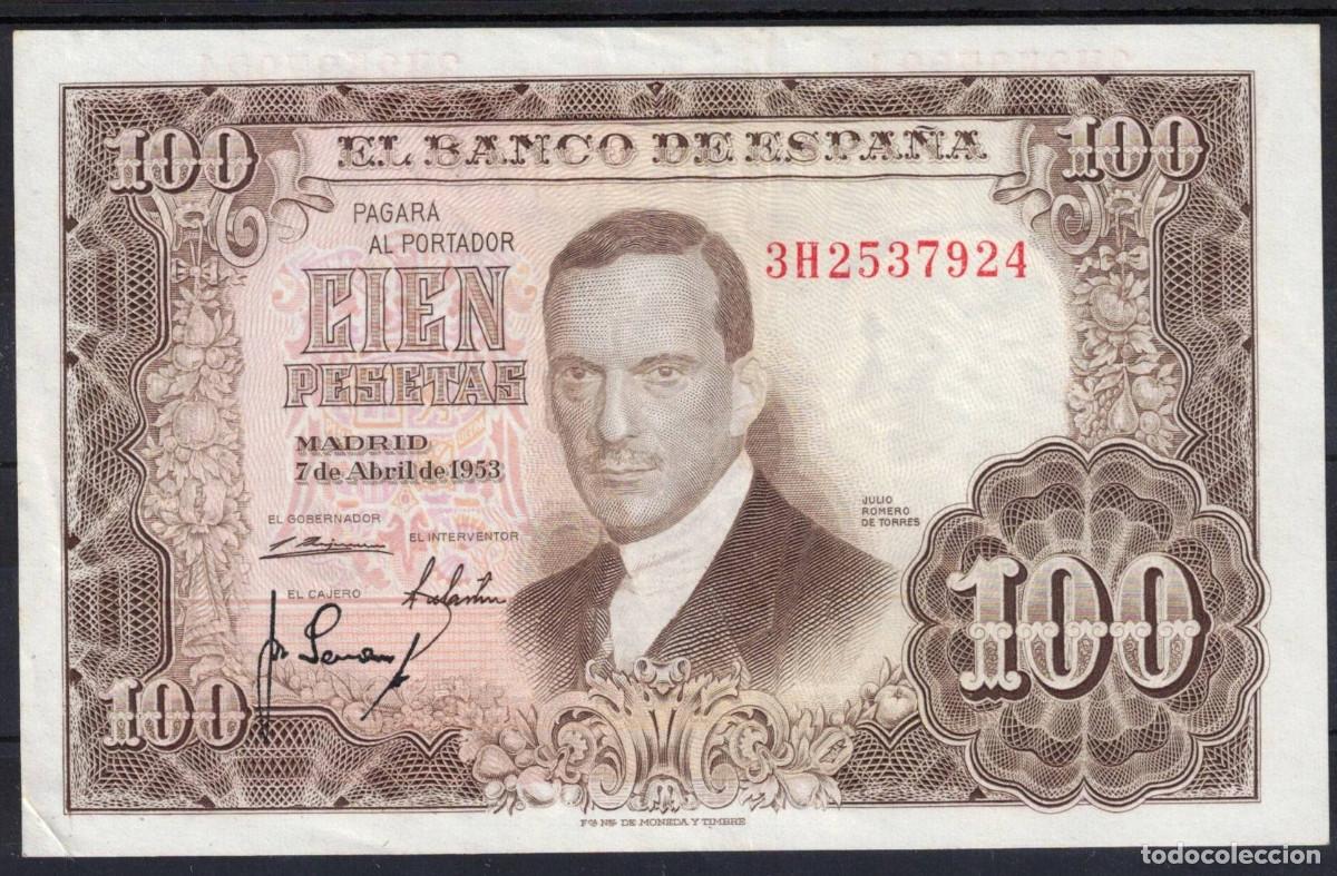 Billetes espa&ntilde;oles: BILLETE ESPA&Ntilde;A 100 PESETAS 1953 JULIO ROMERO DE TORRES - SERIE 3H - MBC+