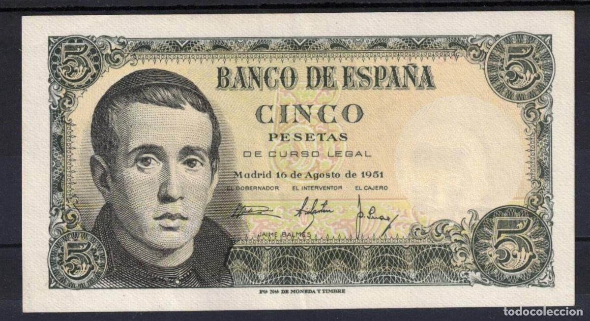 Billetes espa&ntilde;oles: BILLETE ESPA&Ntilde;A 5 PESETAS JAIME BALMES 1951 - SERIE 1C - EBC+
