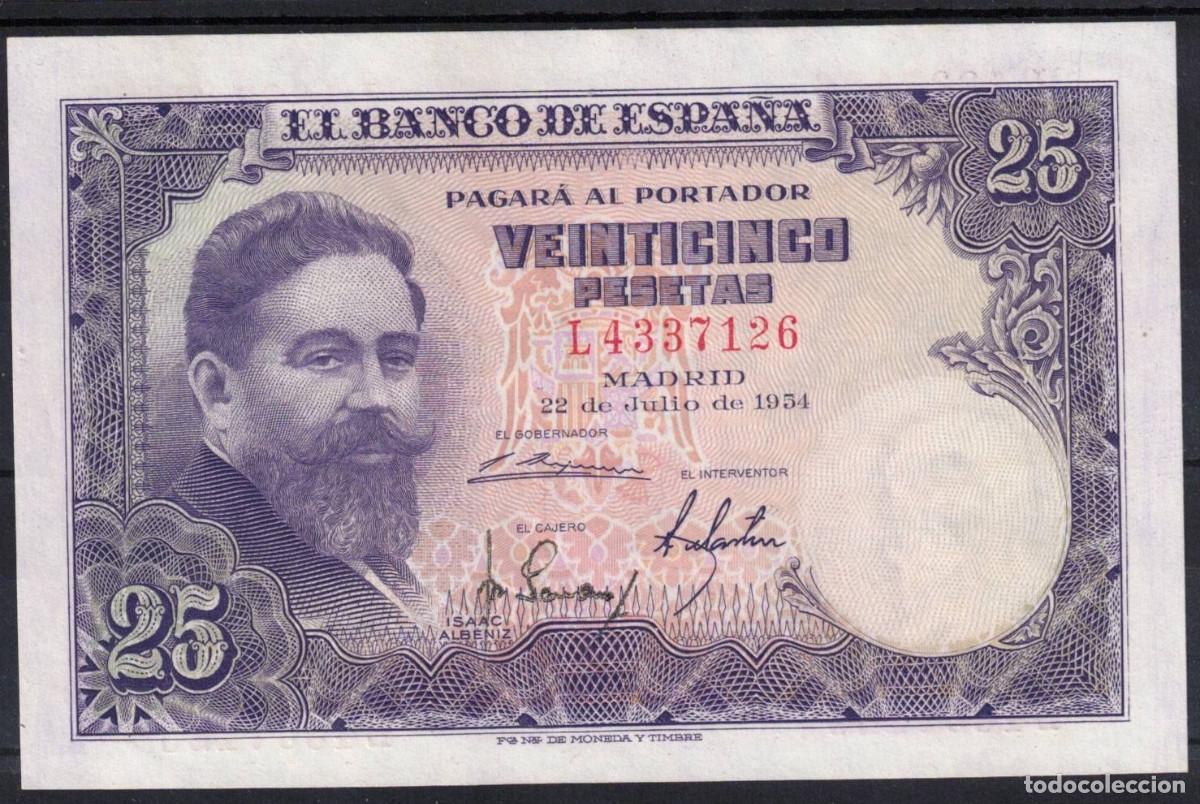 Billetes espa&ntilde;oles: BILLETE ESPA&Ntilde;A 25 PESETAS ISAAC ALBENIZ 1954 - SERIE L - SC-