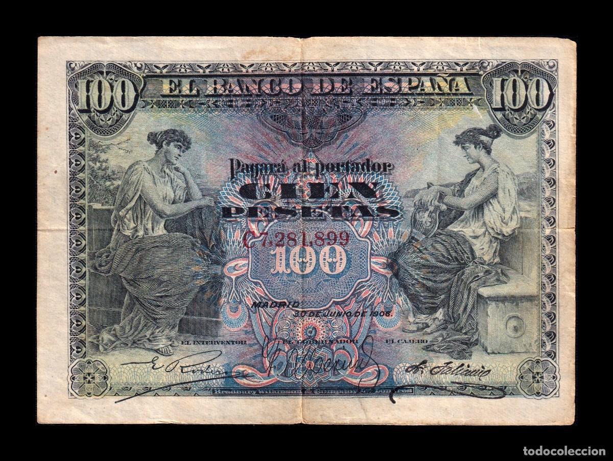 Billetes espa&ntilde;oles: Espa&ntilde;a 100 Pesetas 1906 Pick 59a Serie C Mbc Vf