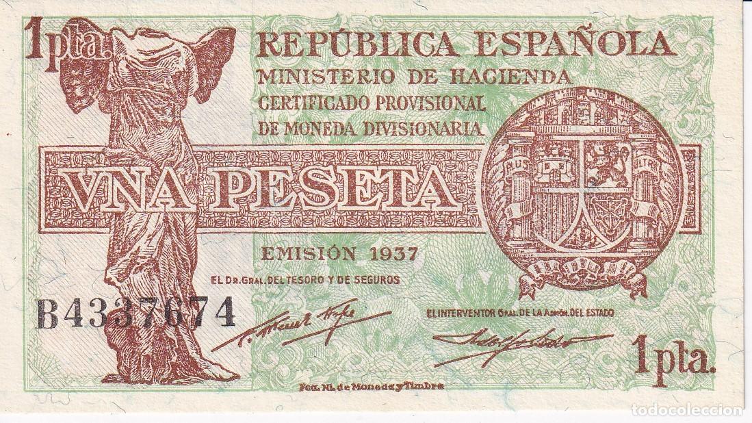 Banconote spagnole: BILLETE DE 1 PESETA DEL A&Ntilde;O 1937 SERIE B DE LA REPUBLICA ESPA&Ntilde;OLA SIN CIRCULAR (SC)