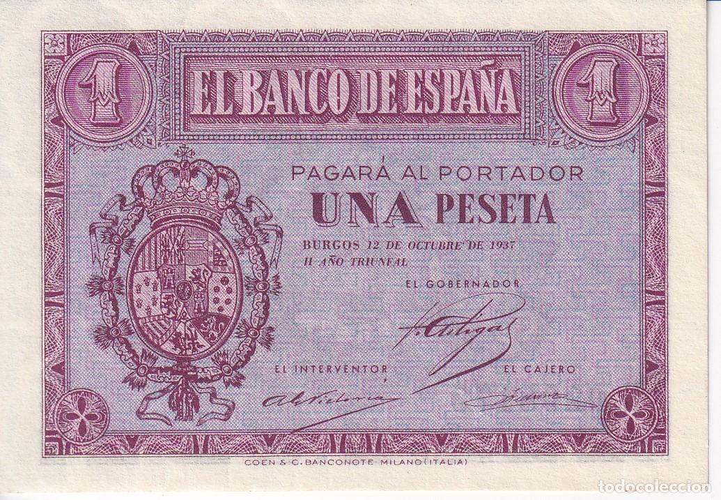 Banconote spagnole: BILLETE DE BURGOS DE 1 PESETA DEL 12 DE OCTUBRE DE 1937 SERIE E SIN CIRCULAR (SC)