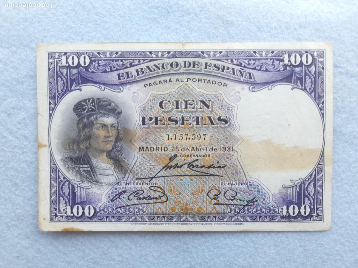 Banconote spagnole: II Rep&uacute;blica Espa&ntilde;ola. 100 Pesetas. 25 de Abril de 1931.
