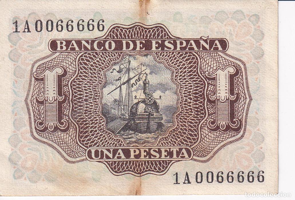 Billetes espa&ntilde;oles: 0066666 BILLETE DE 1 PESETA DEL A&Ntilde;O 1953 DE MARQUES SANTA CRUZ CON NUMERO CURIOSO