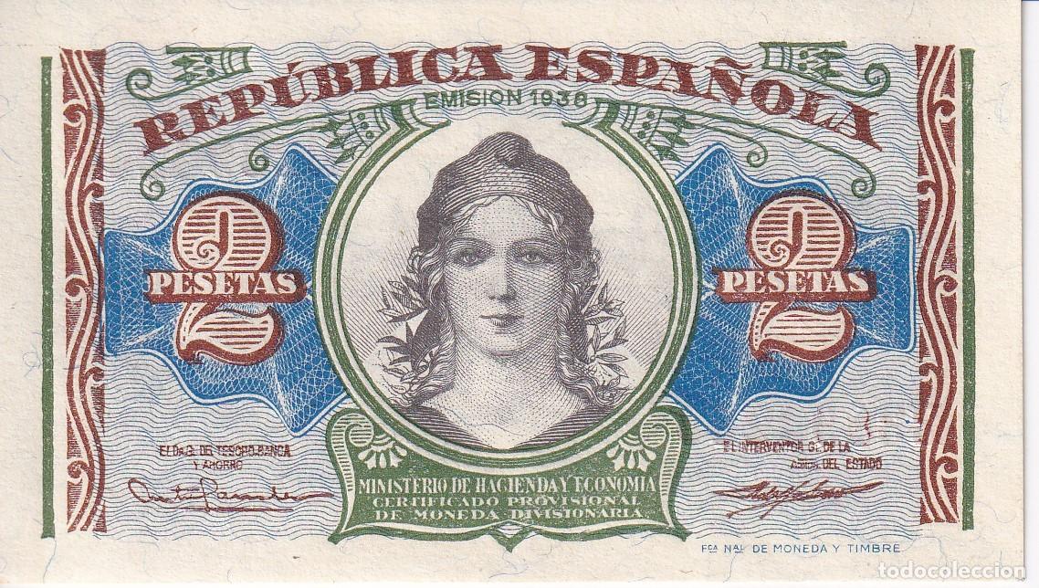 Billetes espa&ntilde;oles: BILLETE DE 2 PESETAS DEL A&Ntilde;O 1938 DE LA REPUBLICA ESPA&Ntilde;OLA SERIE B SIN CIRCULAR (SC)