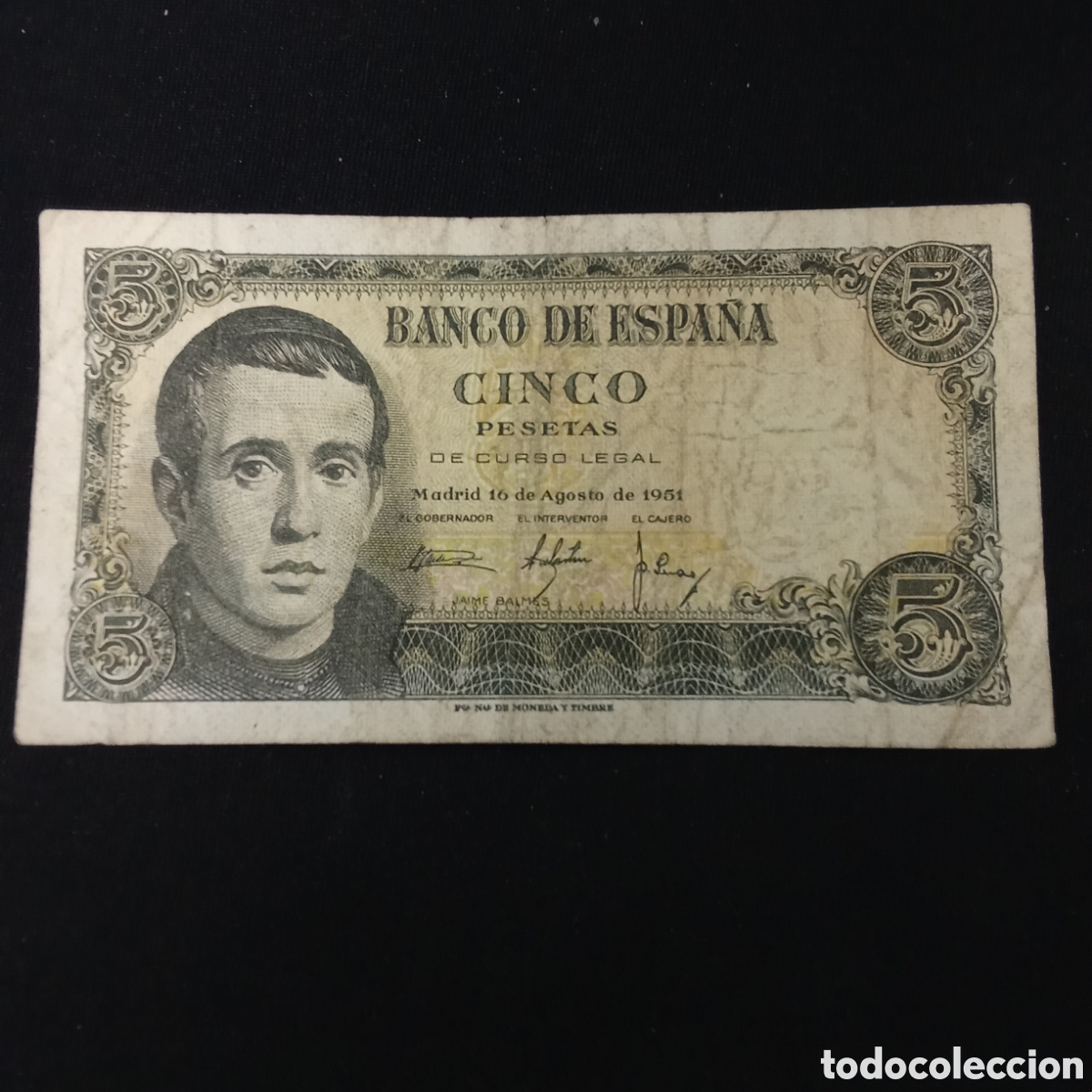 Billetes espa&ntilde;oles: Espa&ntilde;a 5 pesetas a&ntilde;o 1951
