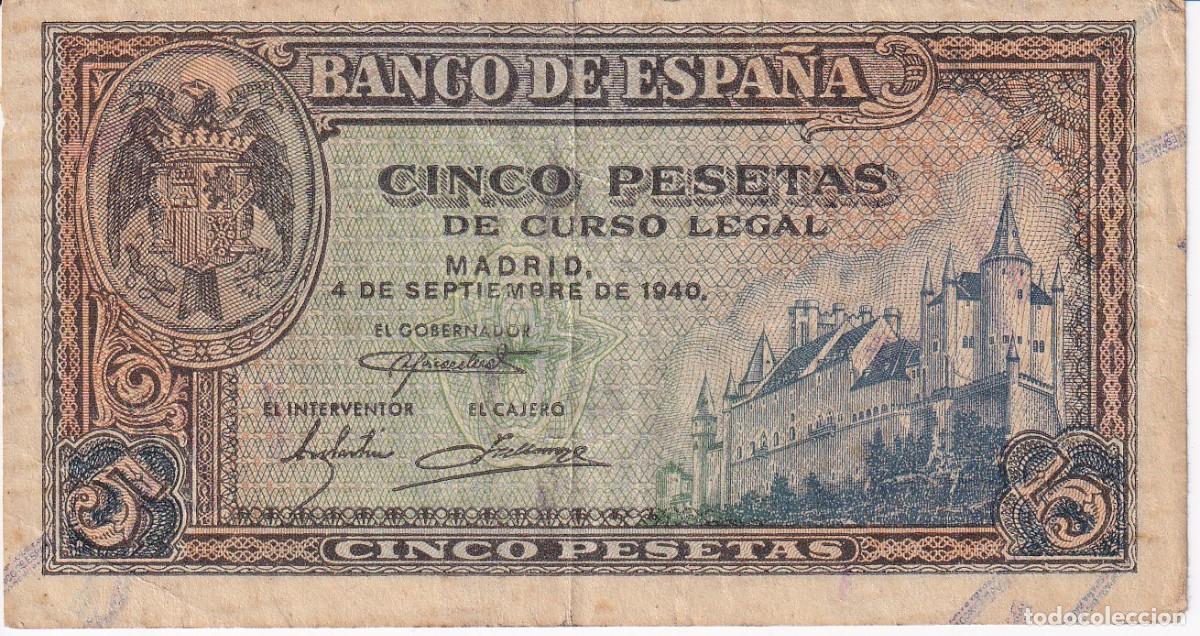 Spanische Banknoten: BILLETE DE 5 PESETAS DEL 4 DE SEPTIEMBRE DE 1940 SERIE B - ALCAZAR (DIFICIL)