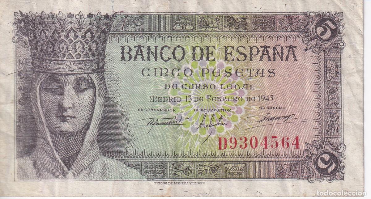 Billets espagnols: BILLETE DE ESPA&Ntilde;A DE 5 PESETAS DEL A&Ntilde;O 1943 DE ISABEL LA CATOLICA SERIE D