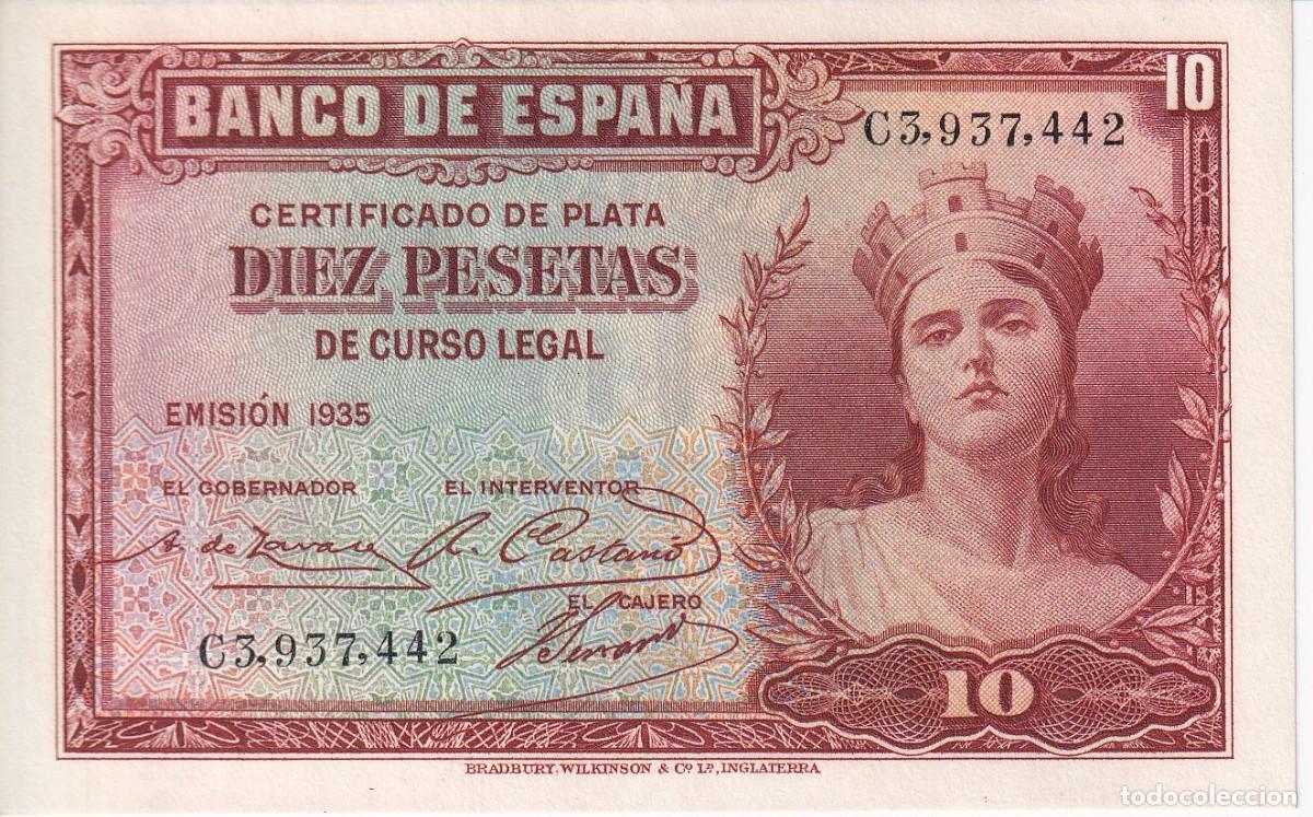 Spanish Banknotes: BILLETE DE 10 PESETAS DEL A&Ntilde;O 1935 CERTIFICADO PLATA SERIE C SIN CIRCULAR (SC)