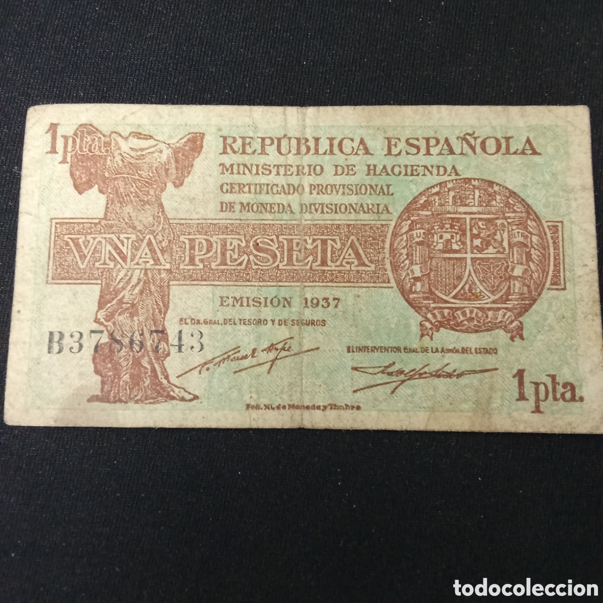 Billetes espa&ntilde;oles: Espa&ntilde;a 1 peseta a&ntilde;o 1937