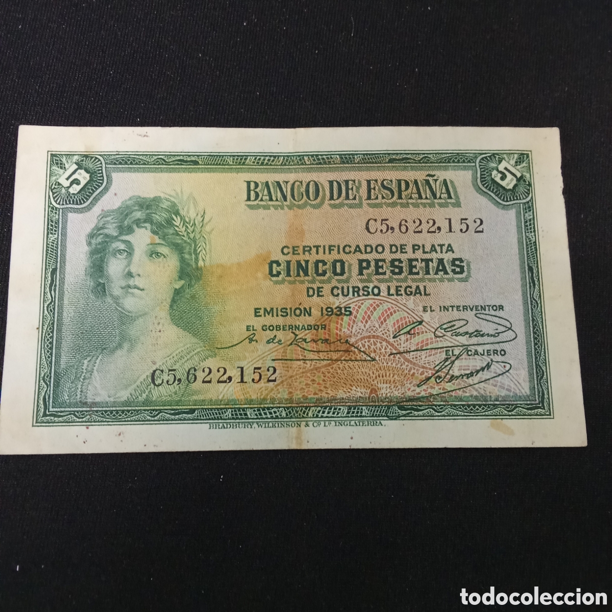 Billetes espa&ntilde;oles: Espa&ntilde;a 5 pesetas a&ntilde;o 1935