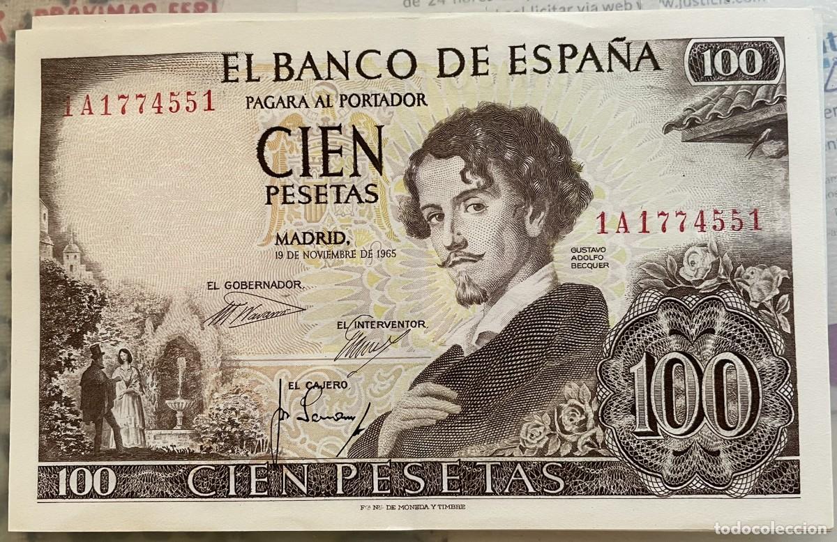 Billetes espa&ntilde;oles: Lote 8 Billetes 100 Pesetas 1965 (B&eacute;cquer) - Serie 1A CORRELATIVOS - &iexcl;ESTADO PLANCHA / SC!