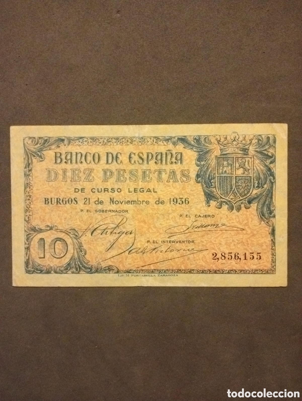 Banconote spagnole: Billete de 10 pesetas de Burgos de 1936 (ESCASO) Leer