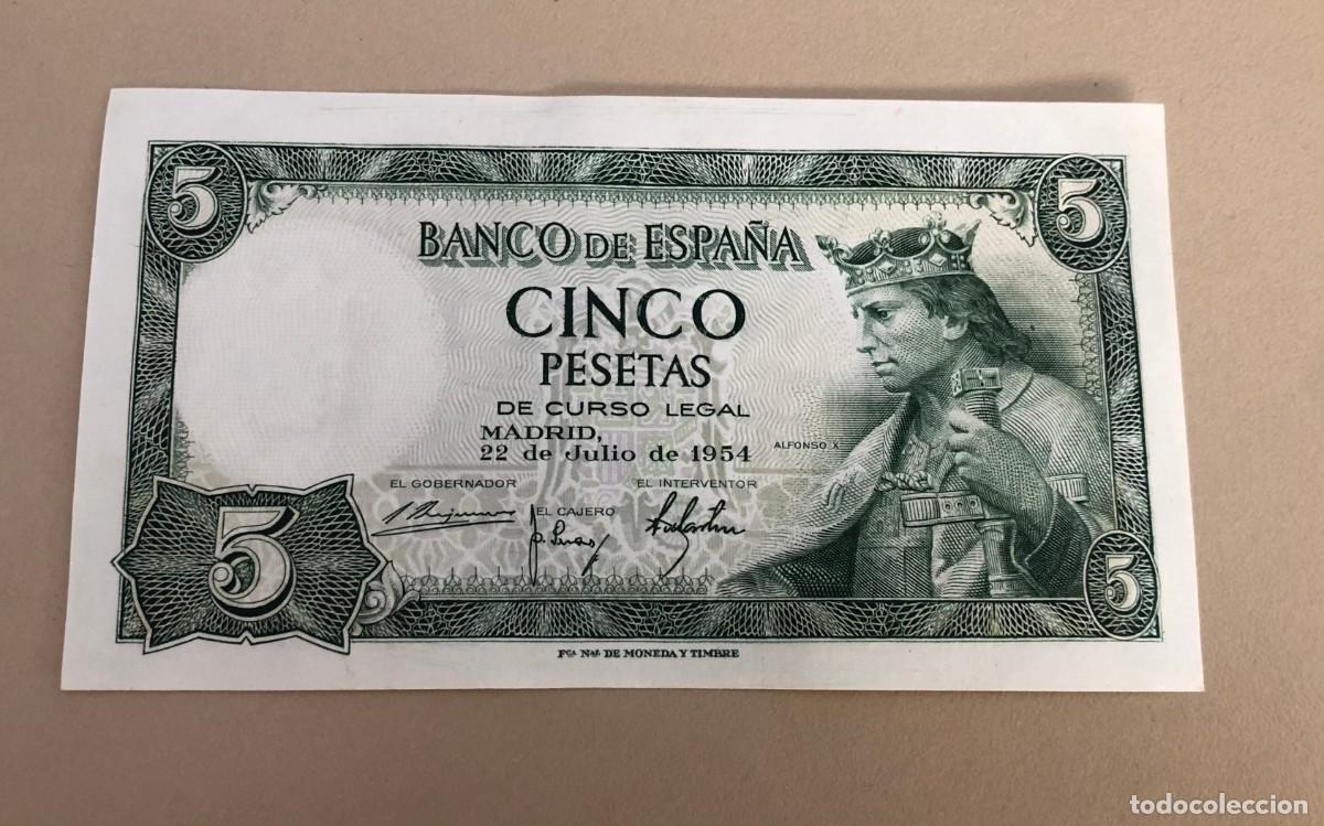 Billetes espa&ntilde;oles: Billete de 5 pesetas de curso legal de 1954