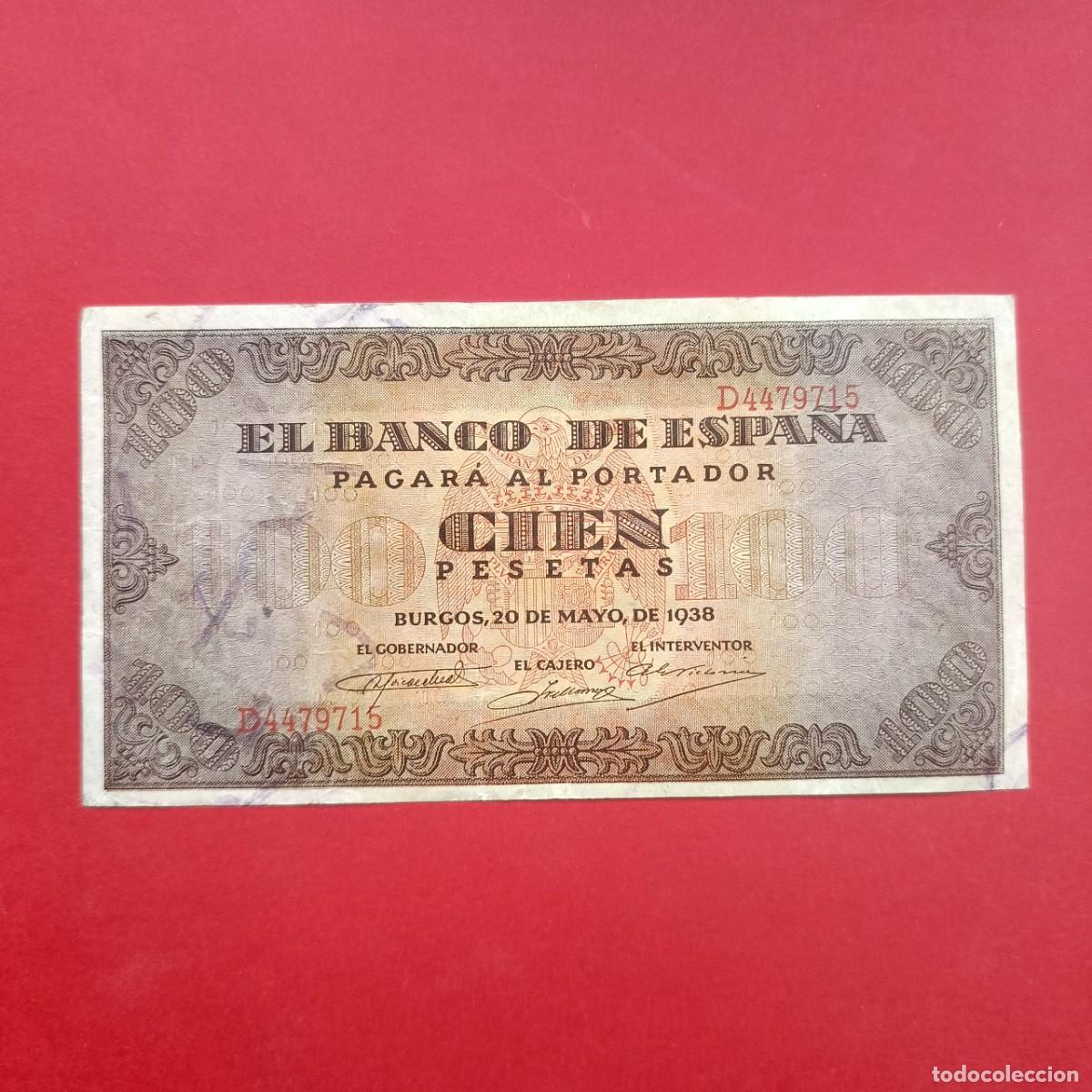 Billetes espa&ntilde;oles: SPAIN P-113a BILLETE 100 PESETAS 1938 BURGOS CIRCULADO SERIE D 4479715 R12503