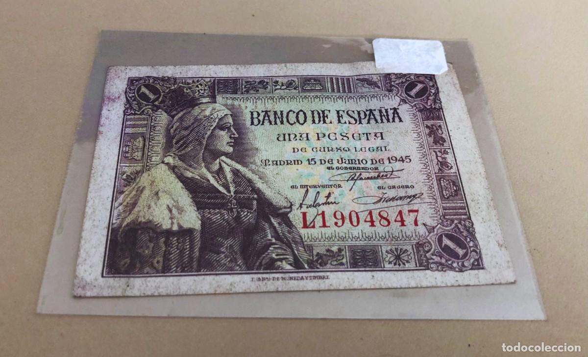 Billetes espa&ntilde;oles: Billete de UNA PESETA de 1945 de la posguerra espa&ntilde;ola