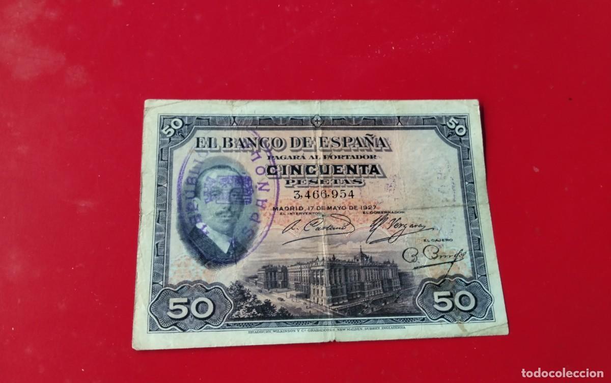 Spanische Banknoten: BILLETE DE 50 PTS A&Ntilde;O 1927 CIRCULADO , SELLO DE REPUBLICA ESPA&Ntilde;OLA