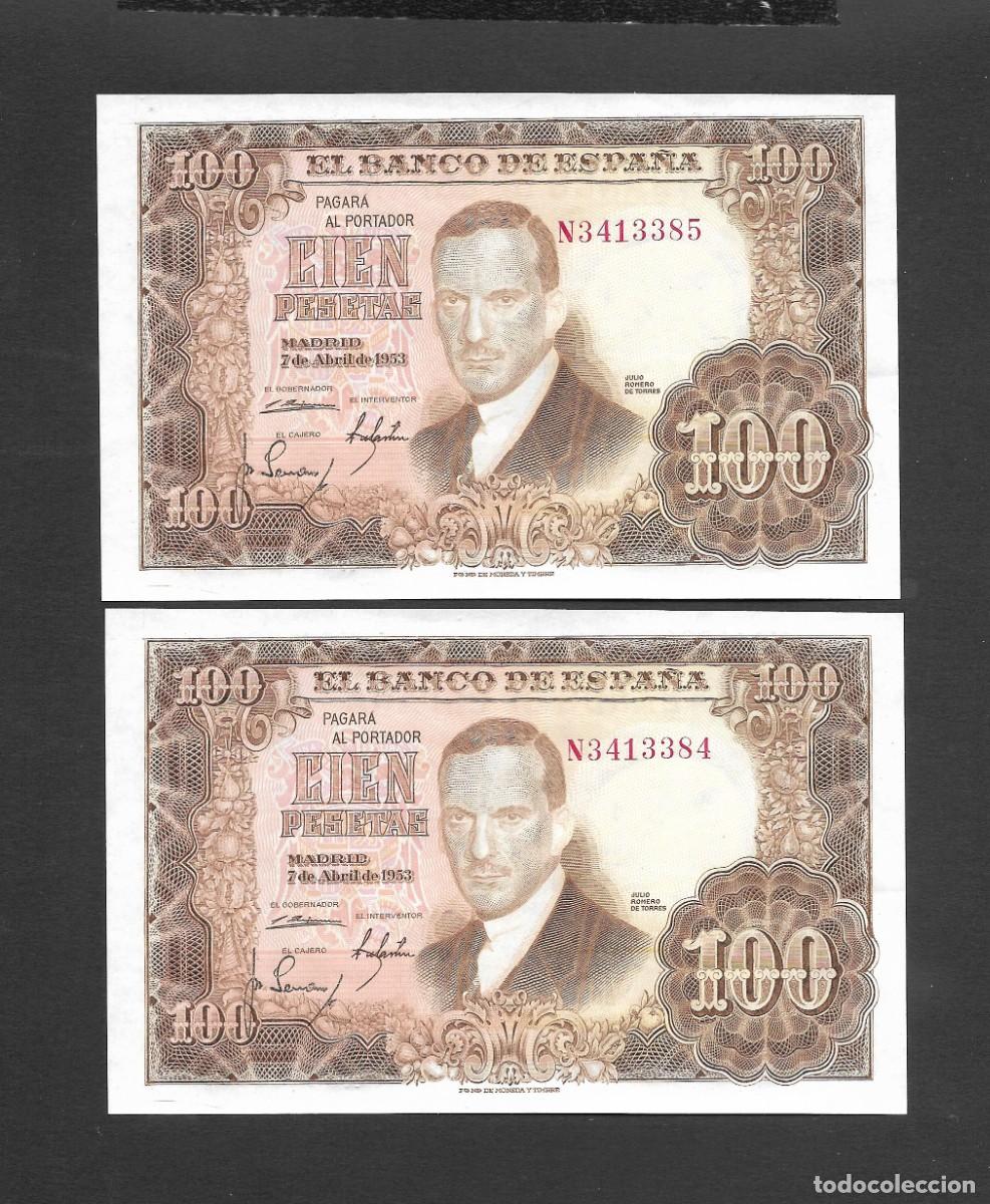 Billetes espa&ntilde;oles: PAREJA CORRELATIVA 100 PESETAS 1953 SERIE N S/C
