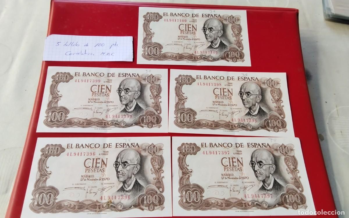 Billetes espa&ntilde;oles: CINCO BILLETES DE 100 PTS A&Ntilde;O 1970 CORRELATIVOS MUY BUENA CONSERVACION