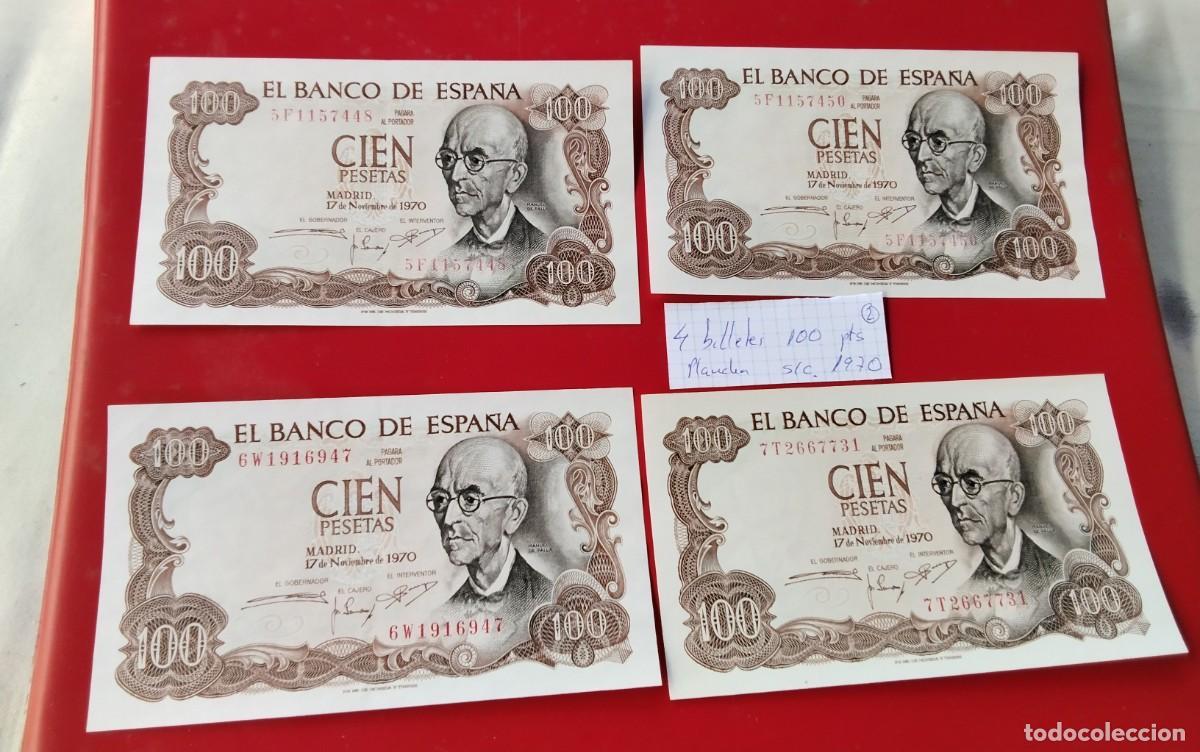 Billetes espa&ntilde;oles: 4 BILLETES DE 100 PTS 1970 , PLANCHA SIN CIRCULAR