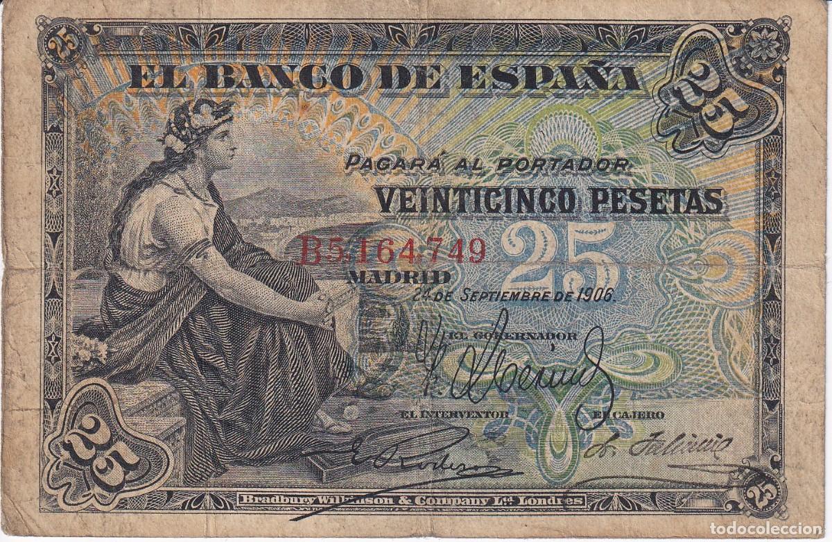Billetes espa&ntilde;oles: BILLETE DE ESPA&Ntilde;A CLASICO DE 25 PESETAS DEL A&Ntilde;O 1906 SERIE B