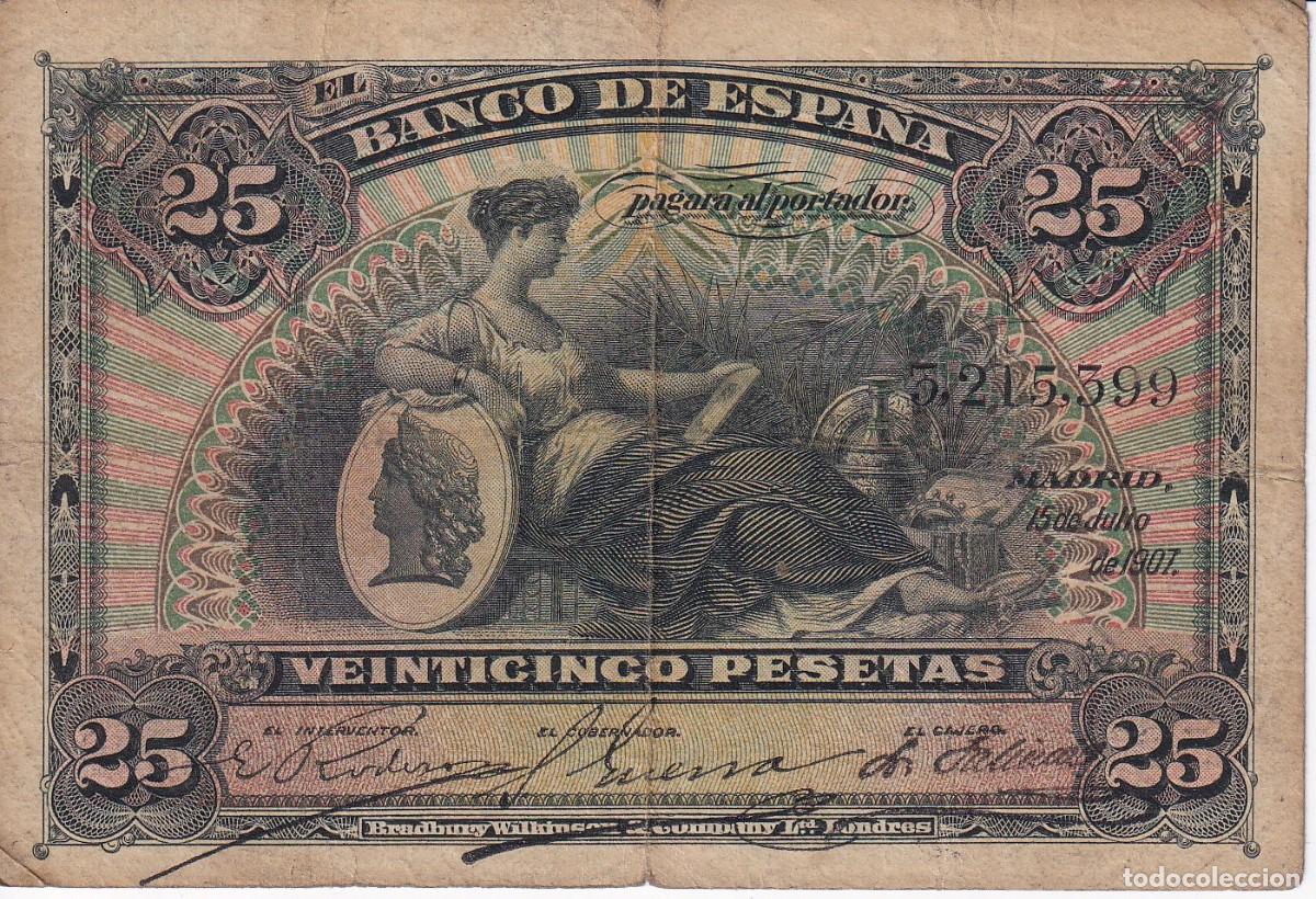 Billetes espa&ntilde;oles: BILLETE DE ESPA&Ntilde;A CLASICO DE 25 PESETAS DEL A&Ntilde;O 1907 SIN SERIE