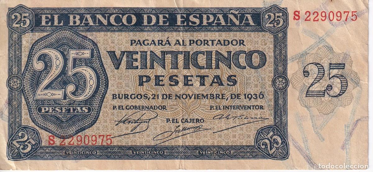 Banconote spagnole: BILLETE DE BURGOS DE 25 PESETAS DEL A&Ntilde;O 1936 DE LA SERIE S EN BUENA CALIDAD