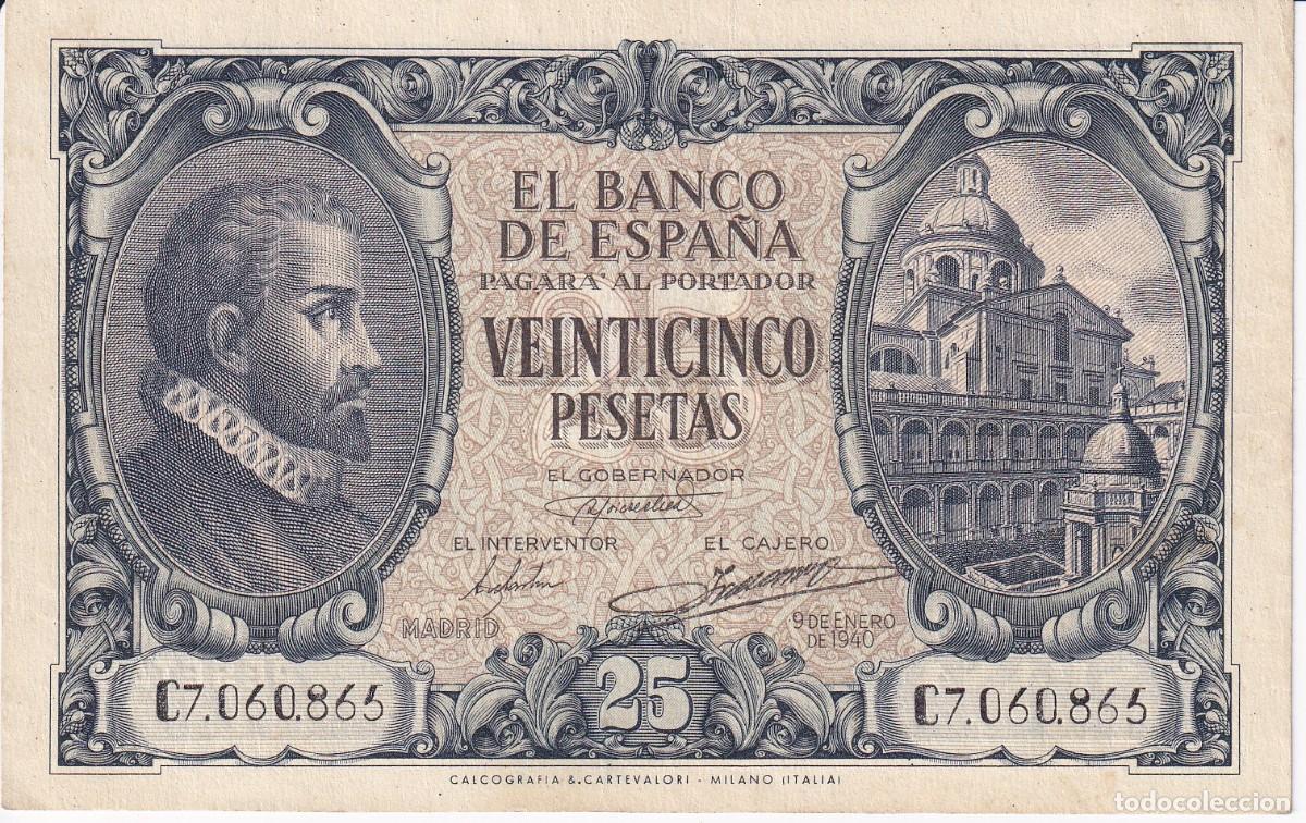 Banconote spagnole: BILLETE DE 25 PESETAS DEL A&Ntilde;O 1940 SERIE C CALIDAD EBC JUAN DE HERRERA (RARO)