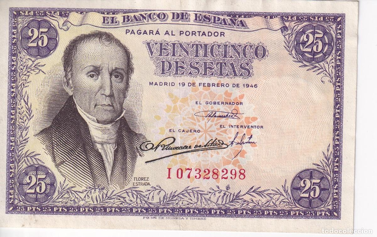 Banconote spagnole: BILLETE DE 25 PESETAS DEL A&Ntilde;O 1946 DE FLOREZ ESTRADA SERIE I EN CALIDAD EBC
