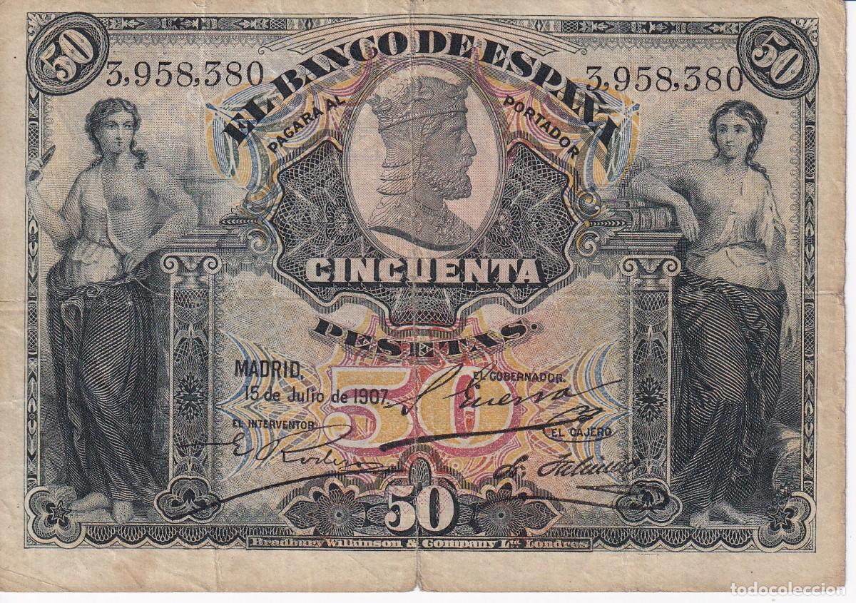 Banconote spagnole: BILLETE CLASICO DE 50 PESETAS DEL A&Ntilde;O 1907 SIN SERIE