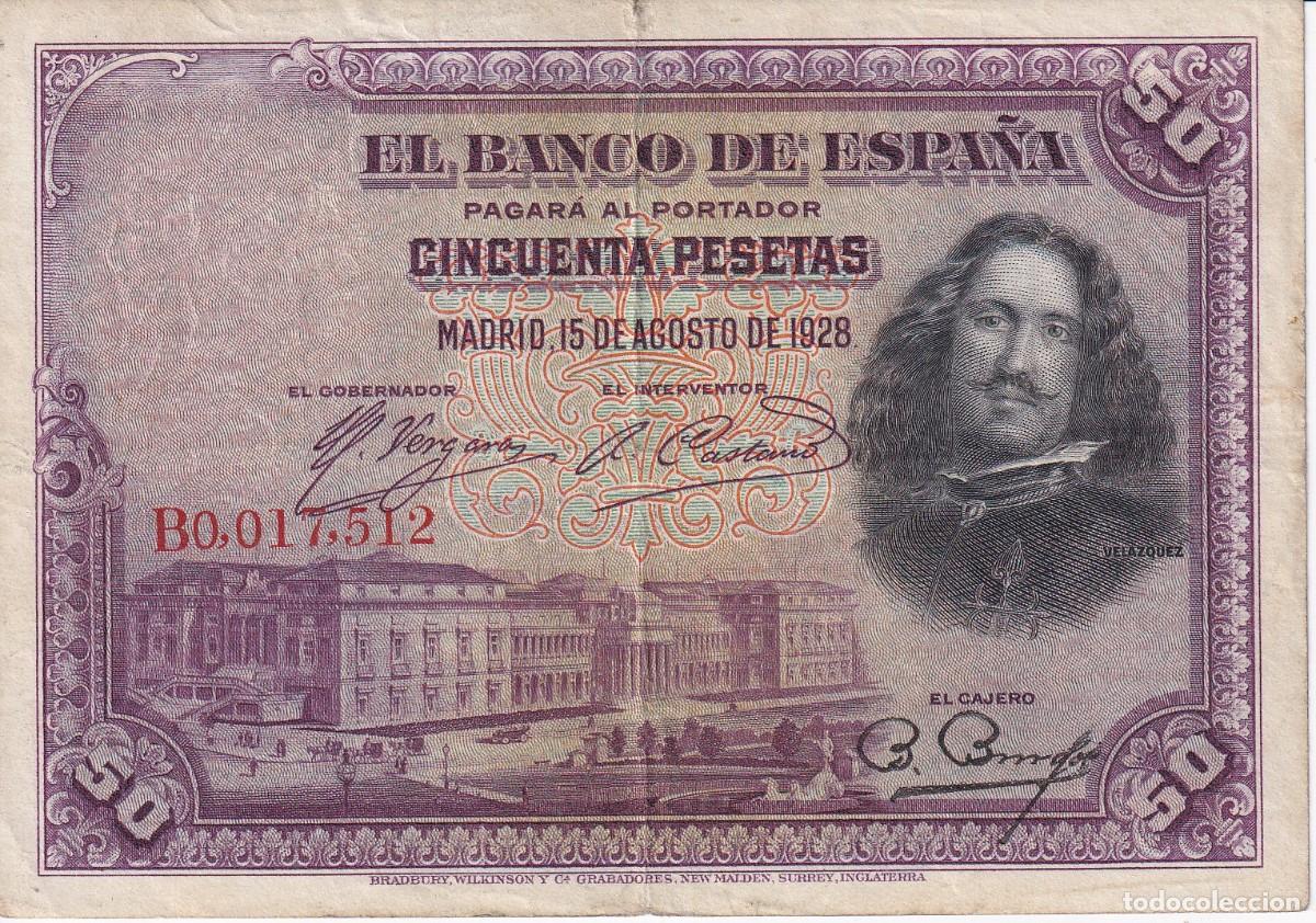 Banconote spagnole: 0017512 - BILLETE DE 50 PESETAS DEL A&Ntilde;O 1928 DE LA SERIE B CON NUMERO BAJO