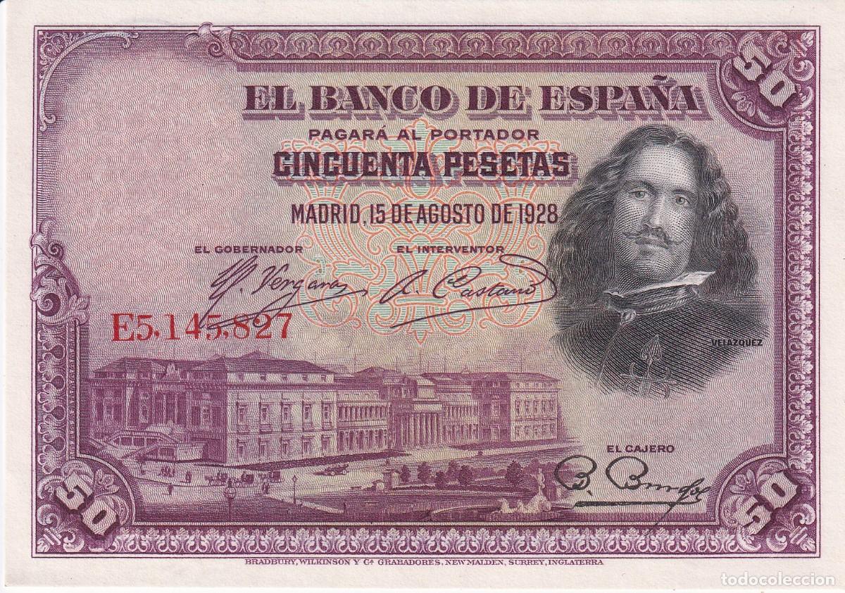 Banconote spagnole: BILLETE DE 50 PESETAS DEL A&Ntilde;O 1928 DE LA SERIE E SIN CIRCULAR (SC)