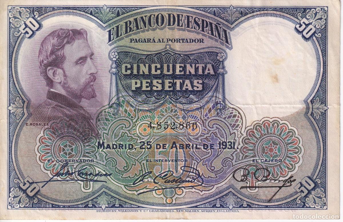 Spanish Banknotes: BILLETE DE 50 PESETAS DEL A&Ntilde;O 1931 DE E. ROSALES SIN SERIE EN BUENA CALIDAD
