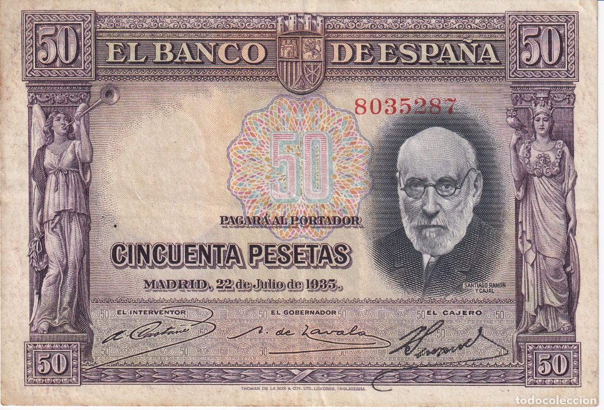 Spanish Banknotes: BILLETE DE 50 PESETAS DEL A&Ntilde;O 1935 DE SANTIAGO RAMON Y CAJAL EN BUENA CALIDAD