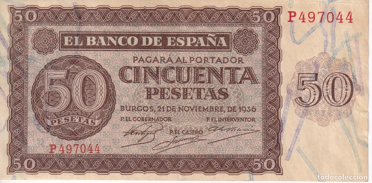 Spanish Banknotes: BILLETE DE BURGOS DE 50 PESETAS DEL A&Ntilde;O 1936 DE LA SERIE P EN CALIDAD EBC