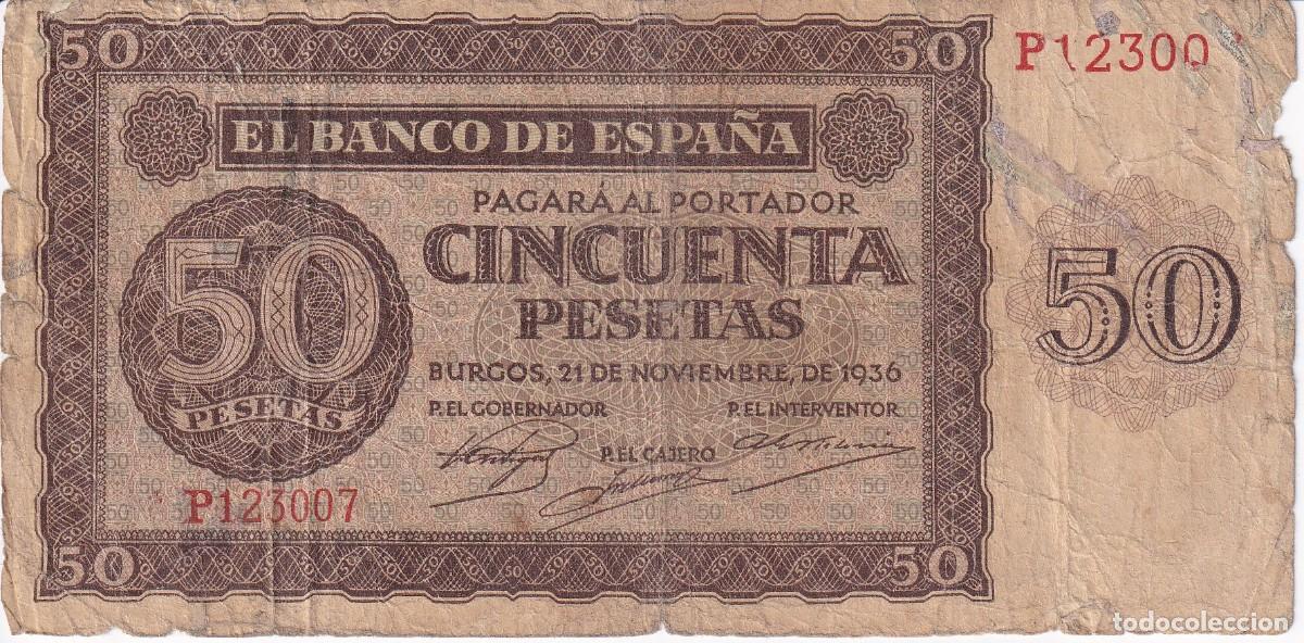 Spanish Banknotes: BILLETE DE BURGOS DE 50 PESETAS DEL A&Ntilde;O 1936 DE LA SERIE P