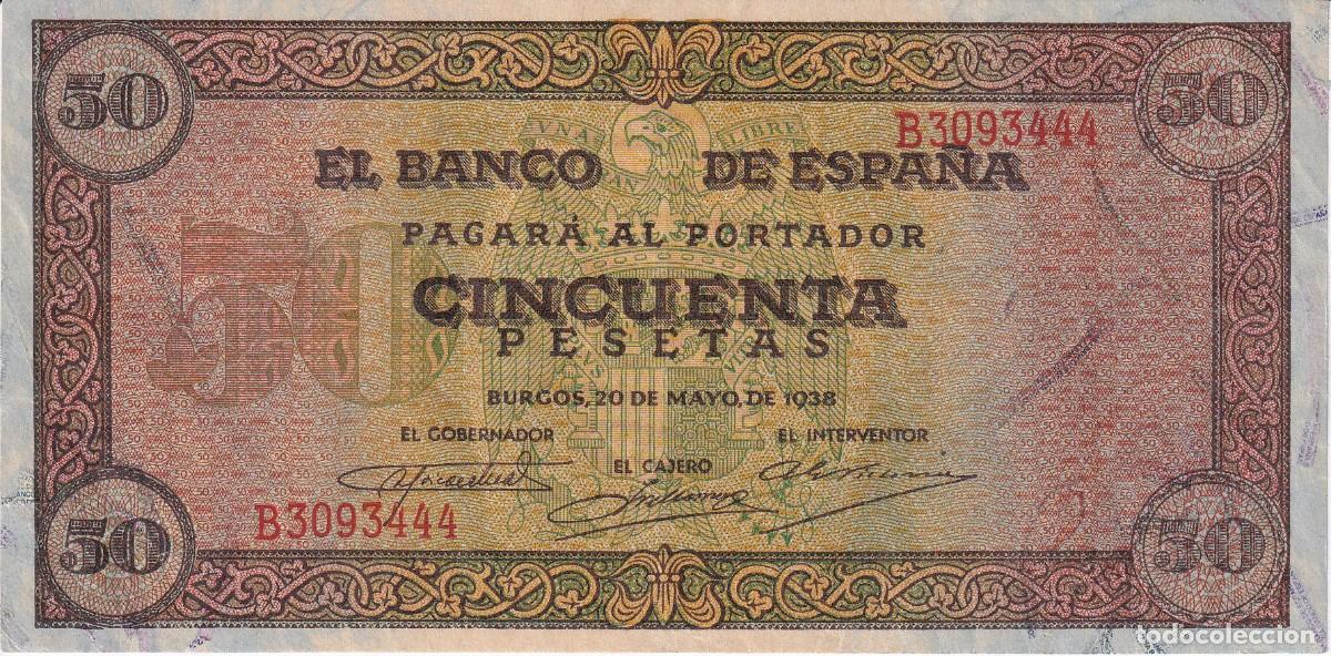 Spanish Banknotes: BILLETE DE BURGOS DE 50 PESETAS DEL A&Ntilde;O 1938 DE LA SERIE B EN CALIDAD EBC