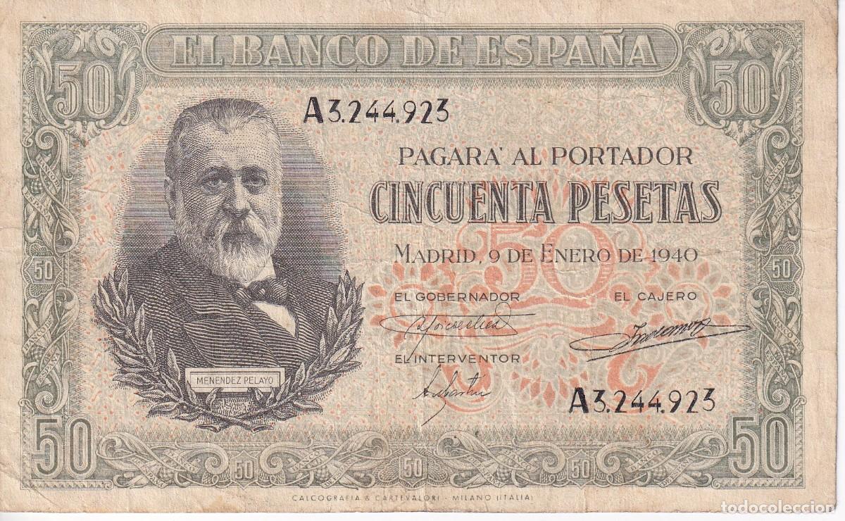 Banconote spagnole: BILLETE DE 50 PESETAS DEL A&Ntilde;O 1940 DE MENENDEZ PELAYO DE LA SERIE A