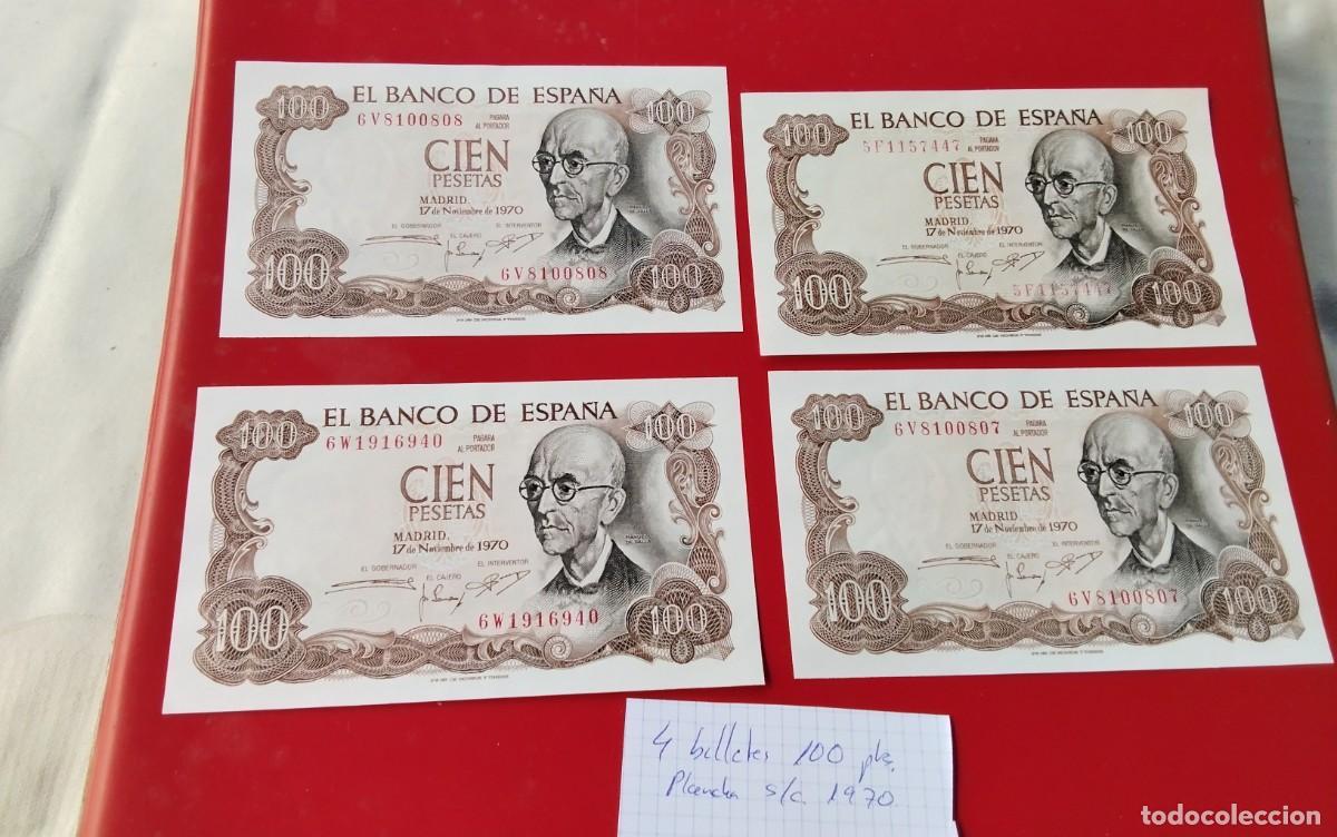 Billetes espa&ntilde;oles: CUATRO BILLETES DE 100 PTS A&Ntilde;O 1970 PLANCHA SIN CIRCULAR