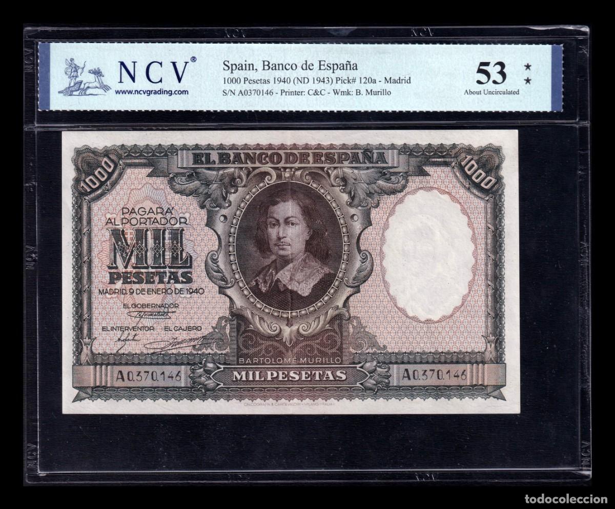 Billetes espa&ntilde;oles: Espa&ntilde;a 1000 Pesetas Bartolom&eacute; Murillo 1940 Pick 120 NCV 53 Ebc/+ Xf/+