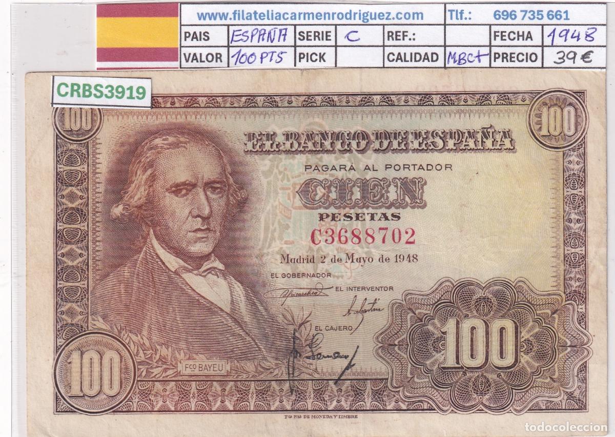 Billetes espa&ntilde;oles: CRBS3919 BILLETE ESPA&Ntilde;A 100 PESETAS 1948 SERIE C MBC+