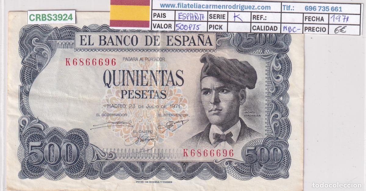 Billetes espa&ntilde;oles: CRBS3924 BILLETE ESPA&Ntilde;A 500 PESETAS SERIE K 1971 MBC-