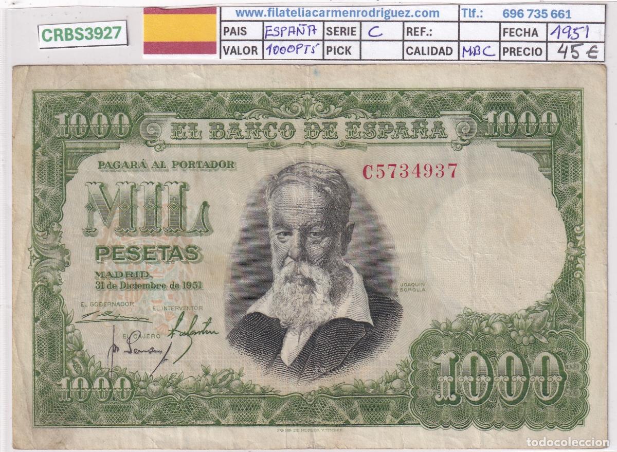 Billetes espa&ntilde;oles: CRBS3927 BILLETE ESPA&Ntilde;A 1000 PESETAS 1951 SERIE C MBC