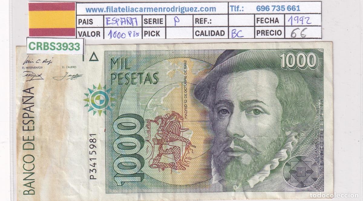 Billetes espa&ntilde;oles: CRBS3933 BILLETE ESPA&Ntilde;A 1000 PESETAS 1992 SERIE P BC