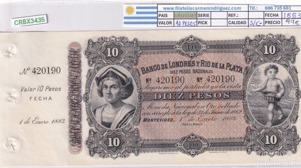Billetes espa&ntilde;oles: CRBX3435 BILLETE URUGUAY 10 PESOS 1883 S/C-