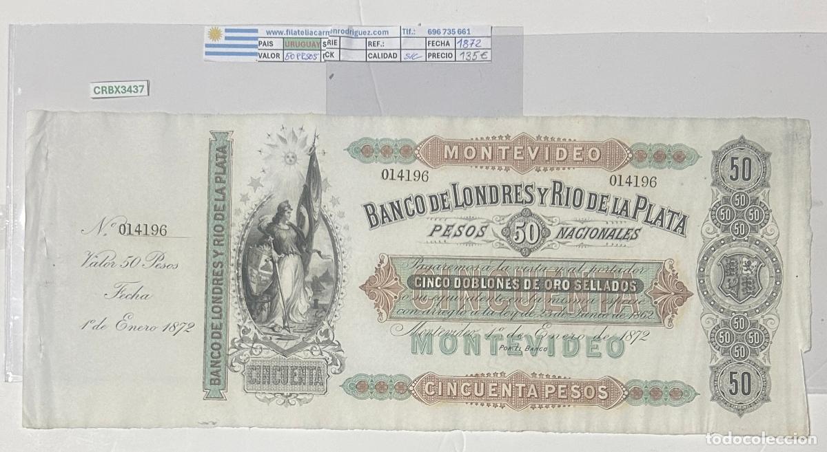 Billetes espa&ntilde;oles: CRBX3437 BILLETE URUGUAY 50 PESOS 1872 SIN CIRCULAR