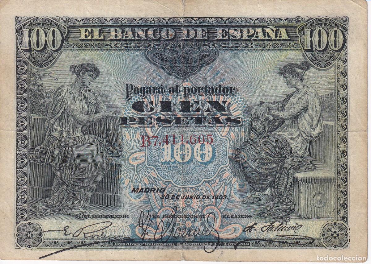 Notas espanholas: BILLETE CLASICO DE 100 PESETAS DEL A&Ntilde;O 1906 DE LA SERIE B (DIFICIL)