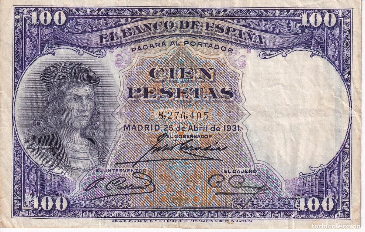 Billetes espa&ntilde;oles: BILLETE DE 100 PESETAS DEL A&Ntilde;O 1931 DE GONZALEZ FERNANDEZ DE CORDOBA