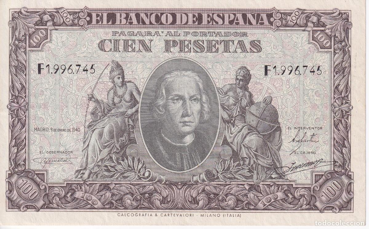Banconote spagnole: BILLETE DE 100 PESETAS DEL A&Ntilde;O 1940 DE CRISTOBAL COLON DE LA SERIE F EN BUENA CALIDAD