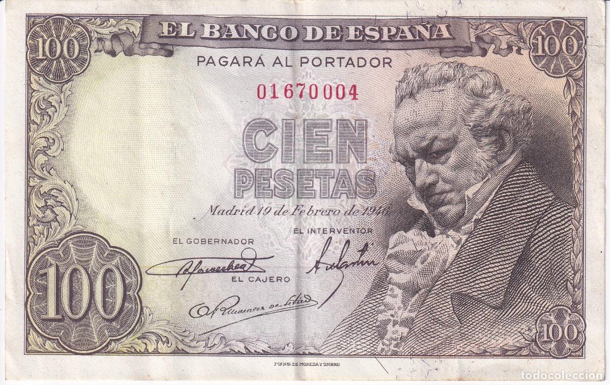 Billetes espa&ntilde;oles: BILLETE DE 100 PESETAS DEL A&Ntilde;O 1946 DE FRANCISCO DE GOYA SIN SERIE